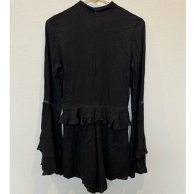 Clair De Lune Long Ruffle Sleeve Lace Front High Neck Romper Black Goth Witchy S