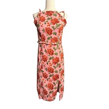 Anthropologie Pink Floral Midi Dress Cottagecore Smocked Slit Size 1X