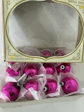 12 Vintage Hot Pink Shiny Brite  Glass Christmas Tree Ornaments 2.5”