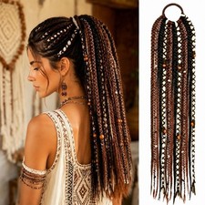 Extensión de cabello trenzado boho de 24 pulgadas cuentas rastas envoltura sintética para mujer