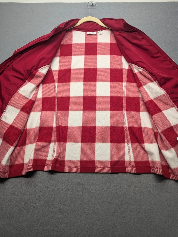 Chaqueta a Cuadros D&Co Roja Blanca Cuadros Cremallera Completa Vellón Talla 3X Mujer Bolsillos Laterales Foto 4 de 4