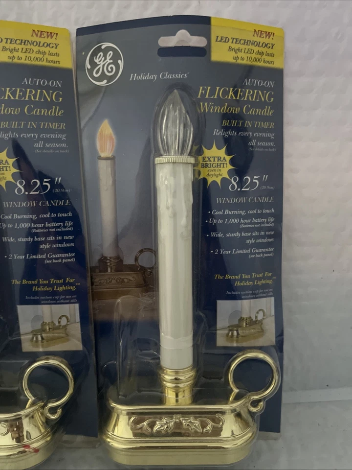 VTG GE Flickering Window Flameless Candle With Timer Plastic Gold Base Lot of 2 - Image 3 of 4