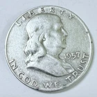 1957 D Franklin Half Dollar — 90% Silver — Circulated Coin #5225