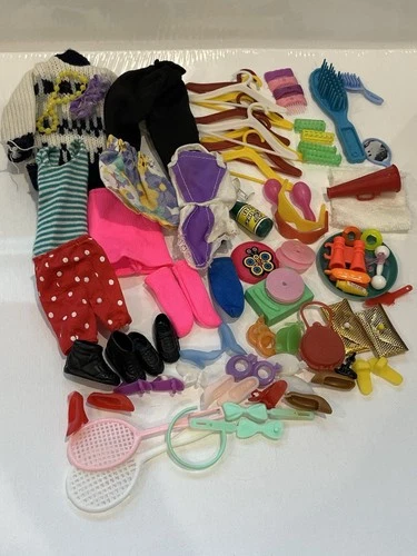 Vintage barbie doll clothes and accessories lot - Shoes, Hangers, Dj Table