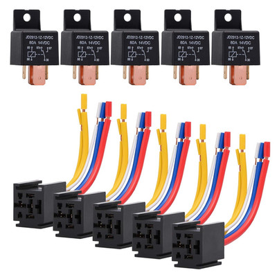 5 Packs Car Relay with Harness Truck Motor Heavy Duty 5-Pin 80A 12V On/Off