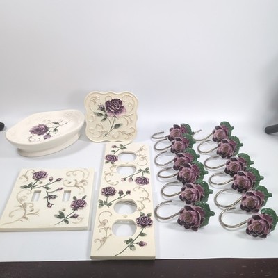 Jubilee Bordeaux / Chambord Rose Floral Amethyst Hooks Soap Dish Night Switch