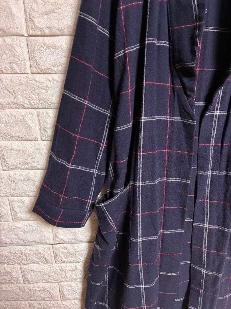 179 Checked Long Sleeve Buttonless Jacket Cotton … - image 5