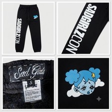 SADGIRLZCON Men's Graphic Print Jogger Sweatpants Drawstring Black Size S