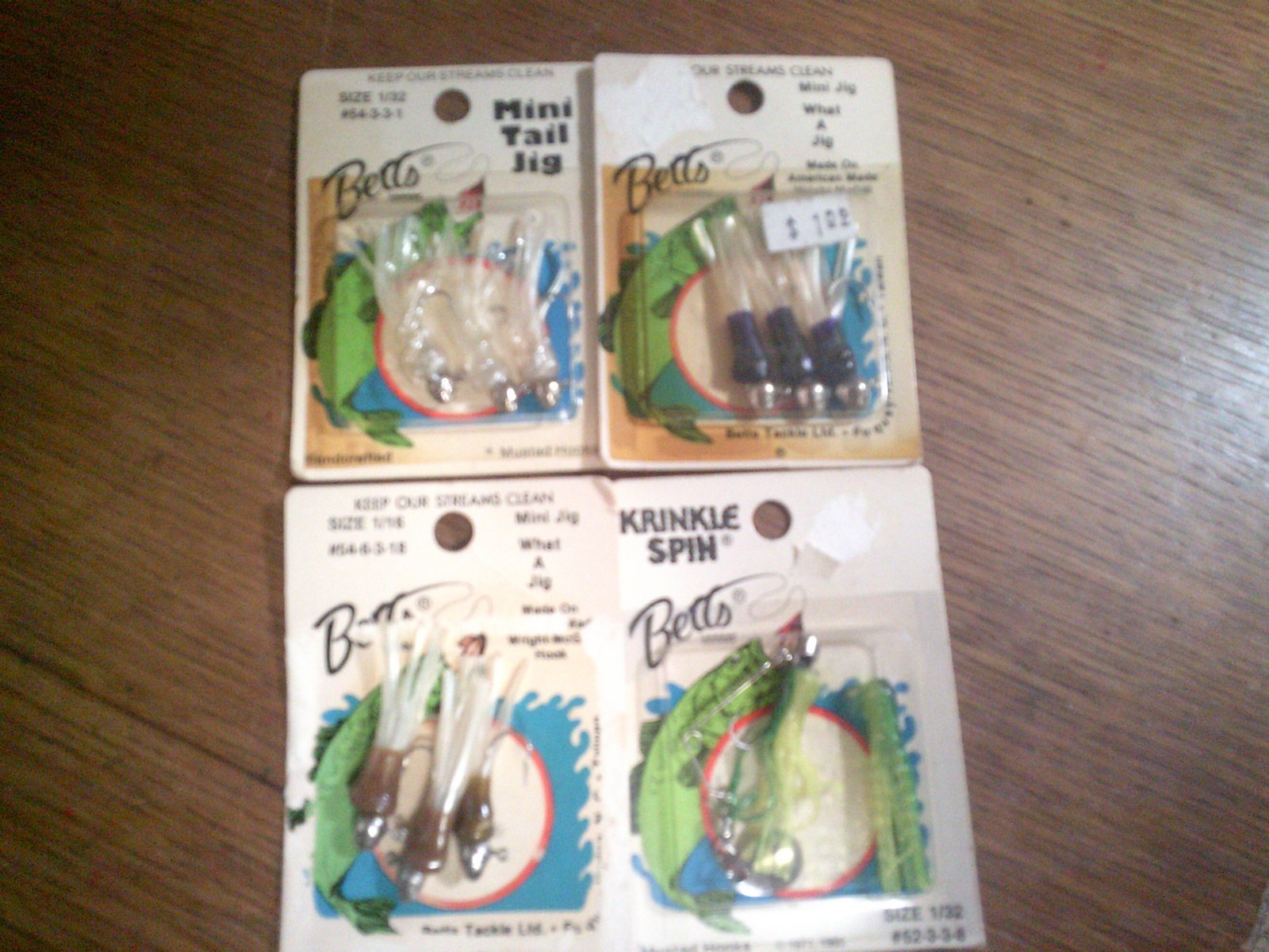 4- Vintage Betts Mini Tail , Krinkle Spin, Jigs  NOS  1/32 oz. & 1/16 oz.  # 83