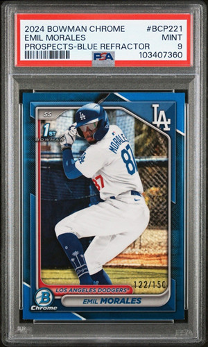 Emil Morales 2024 Bowman Chrome 1st True Blue Refractor /150 #BCP221 PSA 9