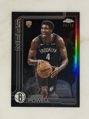 2025-26 Topps Chrome Update Drake Powell True Black /10 RC #172 Brooklyn Nets