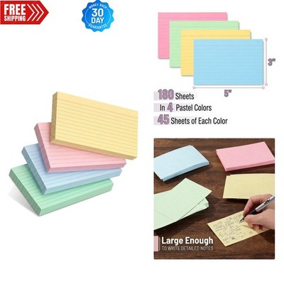 Compact 3x5 Pastel Note Cards - 180 Smooth, Durable Flash Cards for Learning