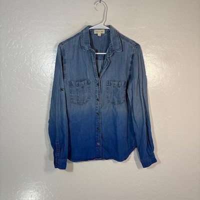 Cloth & Stone Shirt Womens Medium Blue Ombre Tencel Chambray Long Sleeve Top