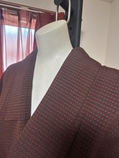 Japan Kimono komon Dark brown with red dots pattern Pre-owned