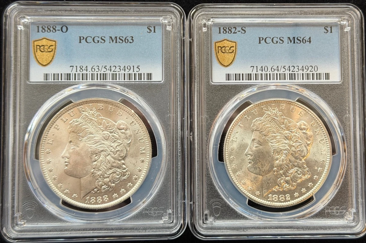 Silver MS 63 Graded 1882 Year Morgan US Dollars (1878-1921) for