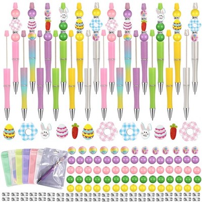 Easter Beadable Pens DIY Kit 24 Easter Ballpoint Bead Pens with Eggs, Rabbit,...