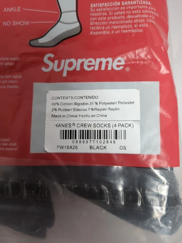 Lot de 4 chaussettes noires homme Supreme Hanes taille 6 12 neuves scellées