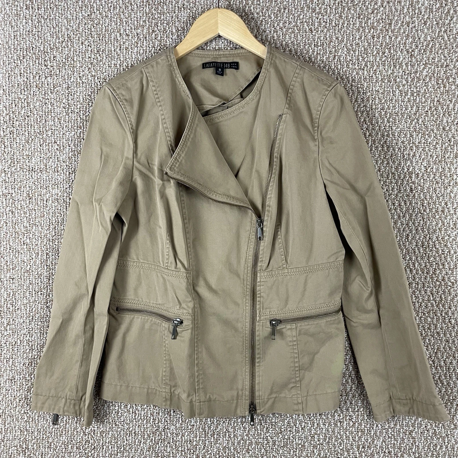 Lafayette 148 New York Moto Jacket Women's 10 Asymmetrical Zip Stretch R2