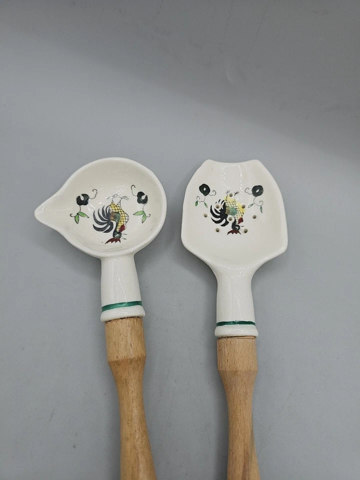 Spoon & Ladle / Separator Set, Painted Rooster, Ceramic with Wooden Handle. - Изображение 2 из 4