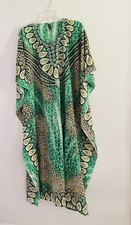 True Rock Women  s White Yellow Green Sequined Kaftan Mumu Caftan One Free Size