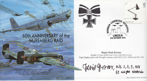 Cubierta MF11 Nuremberg Raid RAF firmada Luftwaffe NJG Night Fighter as ZORNER KC - Imagen 1 de 1