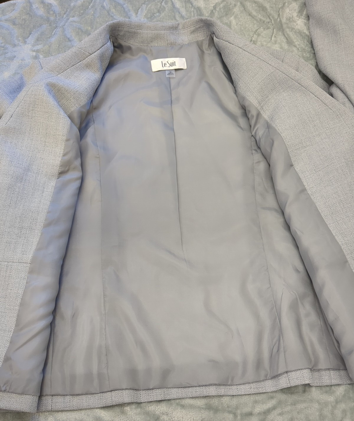 Le Suit Plus Women's Herringbone 2PC Pant Suit Heather Grey, Sz-16