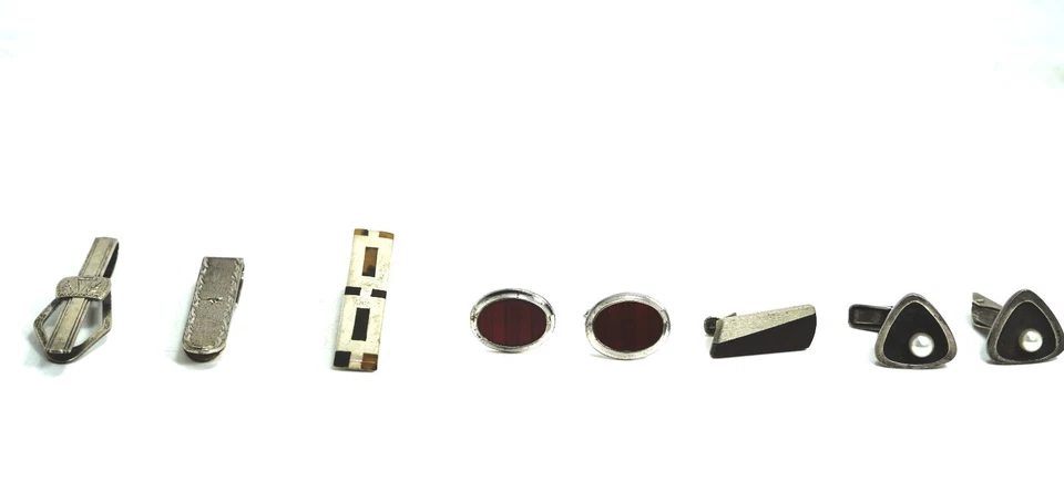 Lote de joyas de plata de ley para hombre - 2 pares de gemelos y 4 clips de corbata Foto 2 de 4
