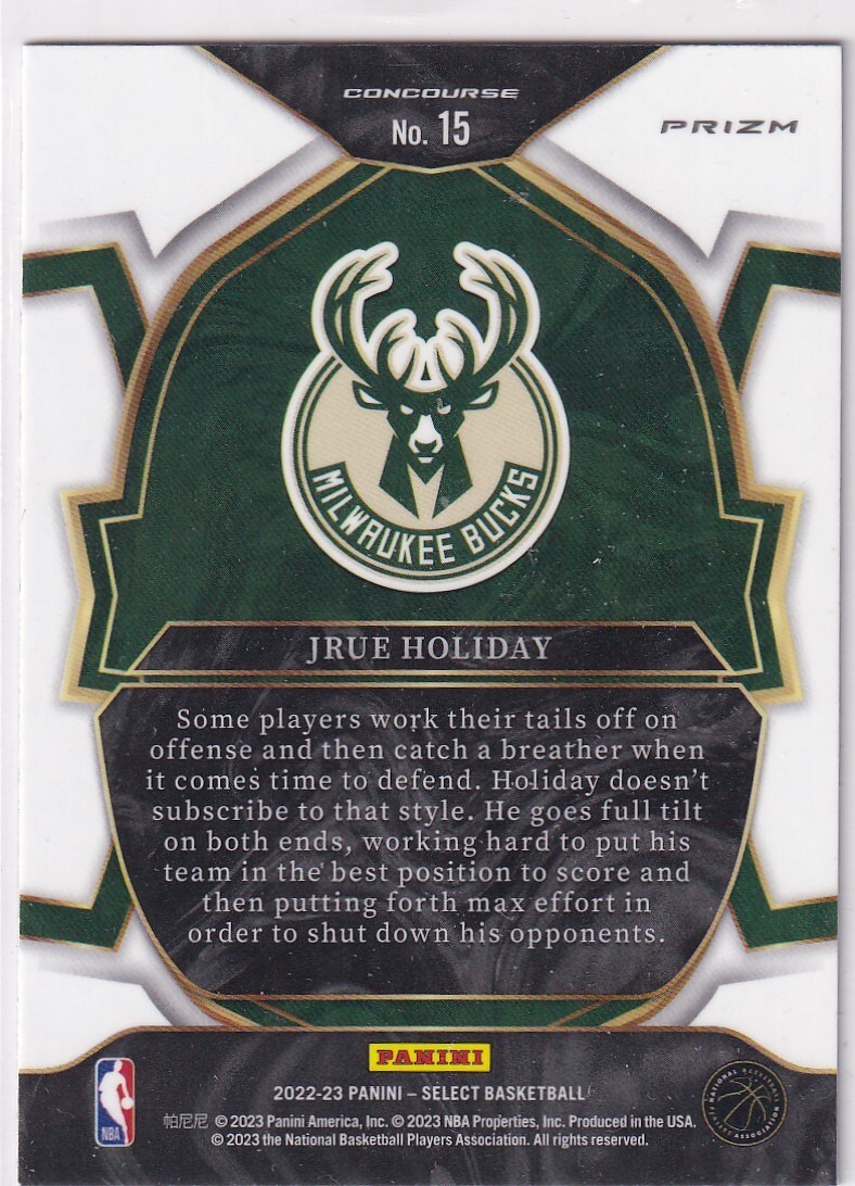 2022-23 Panini Select NBA Basketball No. 15 Jrue Holiday Blue