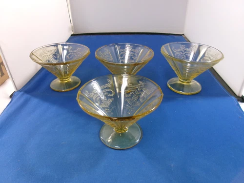 Set of 4 Vintage Madrid Yellow Depression Glass 4" Custard Cup