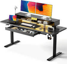 Electric Standing Desk with Drawers, 55 X 24 Inch Height Adjustable Gaming Desk