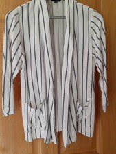 Ladies Summer Jacket. White/dark Navy Stripe. "new Look" Size 8. No Close.