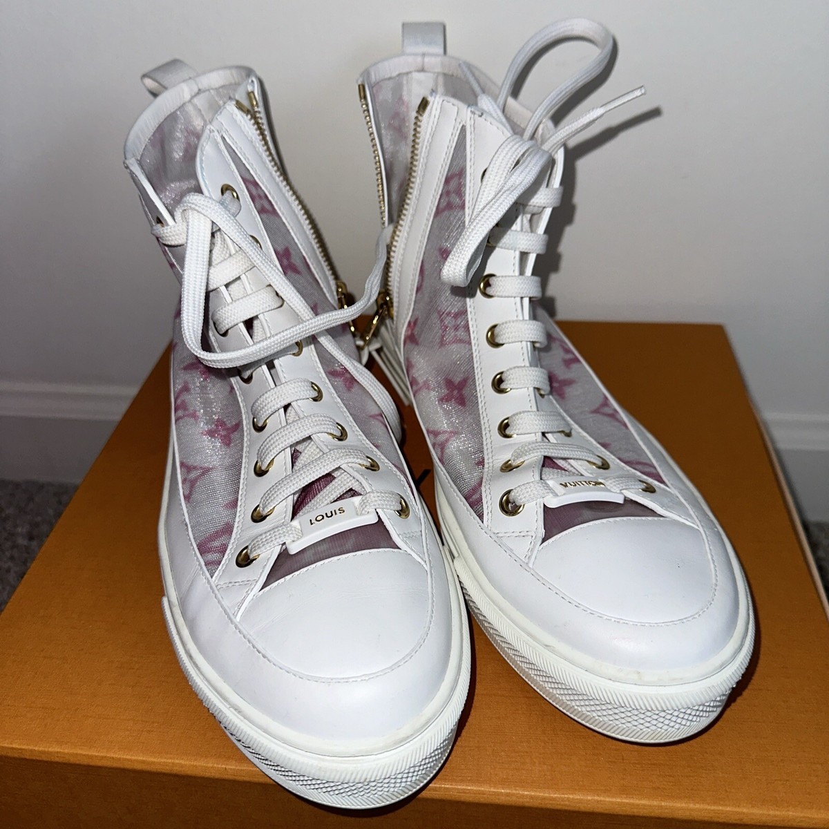 Louis Vuitton Stellar Sneakers Pink White LV Logo Monogram Louis Vuitton Stellar Sneakers Pink White LV Logo Monogram