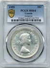 1955 Canada Silver Dollar ARNPRIOR with Die Break - PCGS Uncirculated MS64