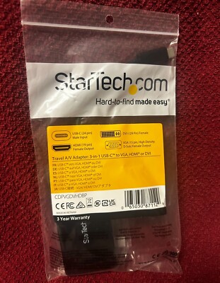 Startech.com Travel A/V Adapter: 3-in-1 USB-C to VGA, HDMI or DVI (Black) - NEW