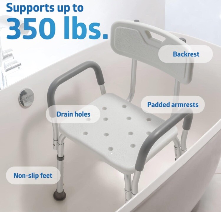 NIB Guardian Bath Bench with Back and Arms White MDS89745RAH Supports