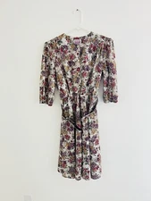Vintage 80s California Looks Floral Long Sleeve Belted Mini Dress 14P