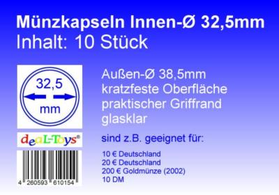 10 Münzkapseln 32,5mm, geeignet für 10   / 20   Deutschland, 10 DM, 200   Gold