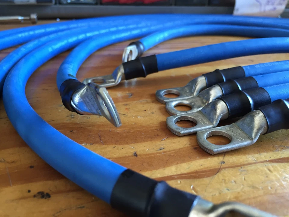 EZGO TXT PDS 36V 2 Gauge Welding Wire Blue Battery Cable HD Tinned Copper Lugs - Imagen 4 de 4