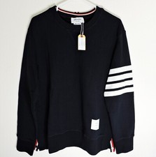 New Thom Browne Navy Classic 4-Bar stripe Loopback Sweatshirts Size 3