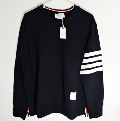 New Thom Browne Navy Classic 4-Bar stripe Loopback Sweatshirts Size 3
