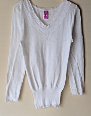 NEW LADIES LONG SLEEVE V NECKLINE WITH LACE THERMAL UNDERWEAR VEST  *SNOWDROP* UK