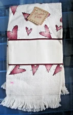 Crafter's Pride Alma Lynne Hearts Cross Stitch Towel - Vanilla / Cranberry 14 ct