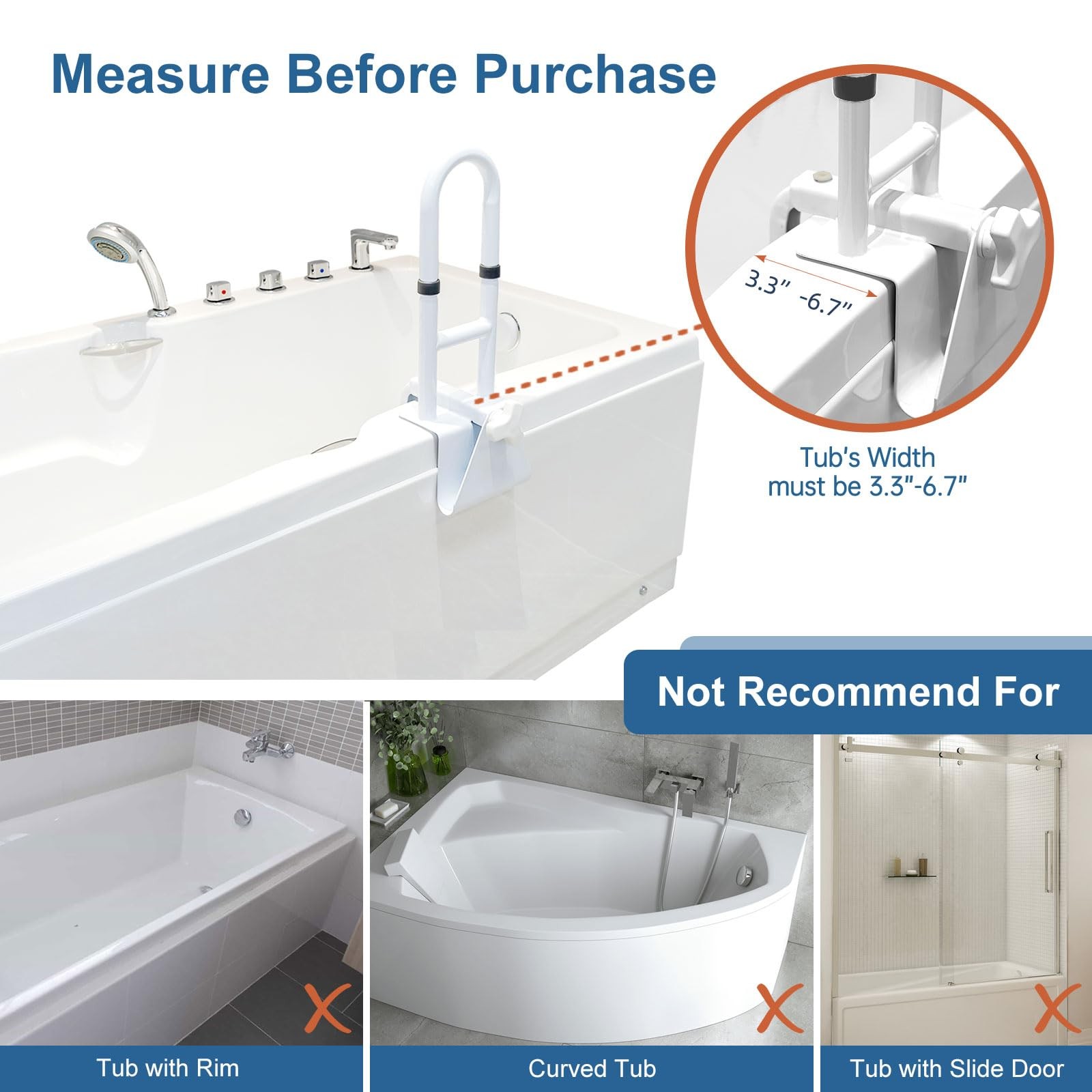 Grab Bars for Bathtubs and Showers, Adjustable Bathtub Safety Rail for Senior...
