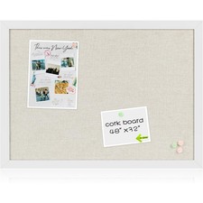 Cork Board Bulletin Board W/ Linen Wood Framed 20" x 18" Corkboard Wall Mounted