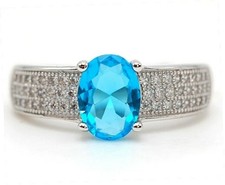 2CT Blue Topaz  White Topaz 925 Sterling Silver Ring Sz 6, UB4-5