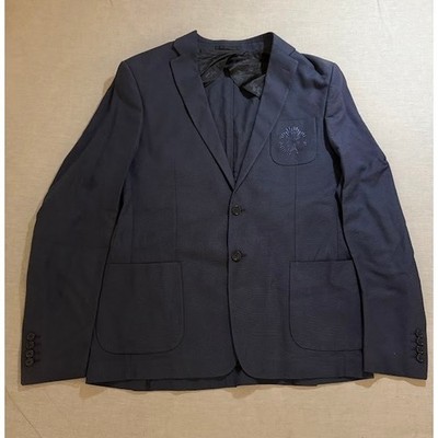 Vintage Roberto Cavalli Blazer Men's 44 Navy Blue Crested Classic Fit Stylish