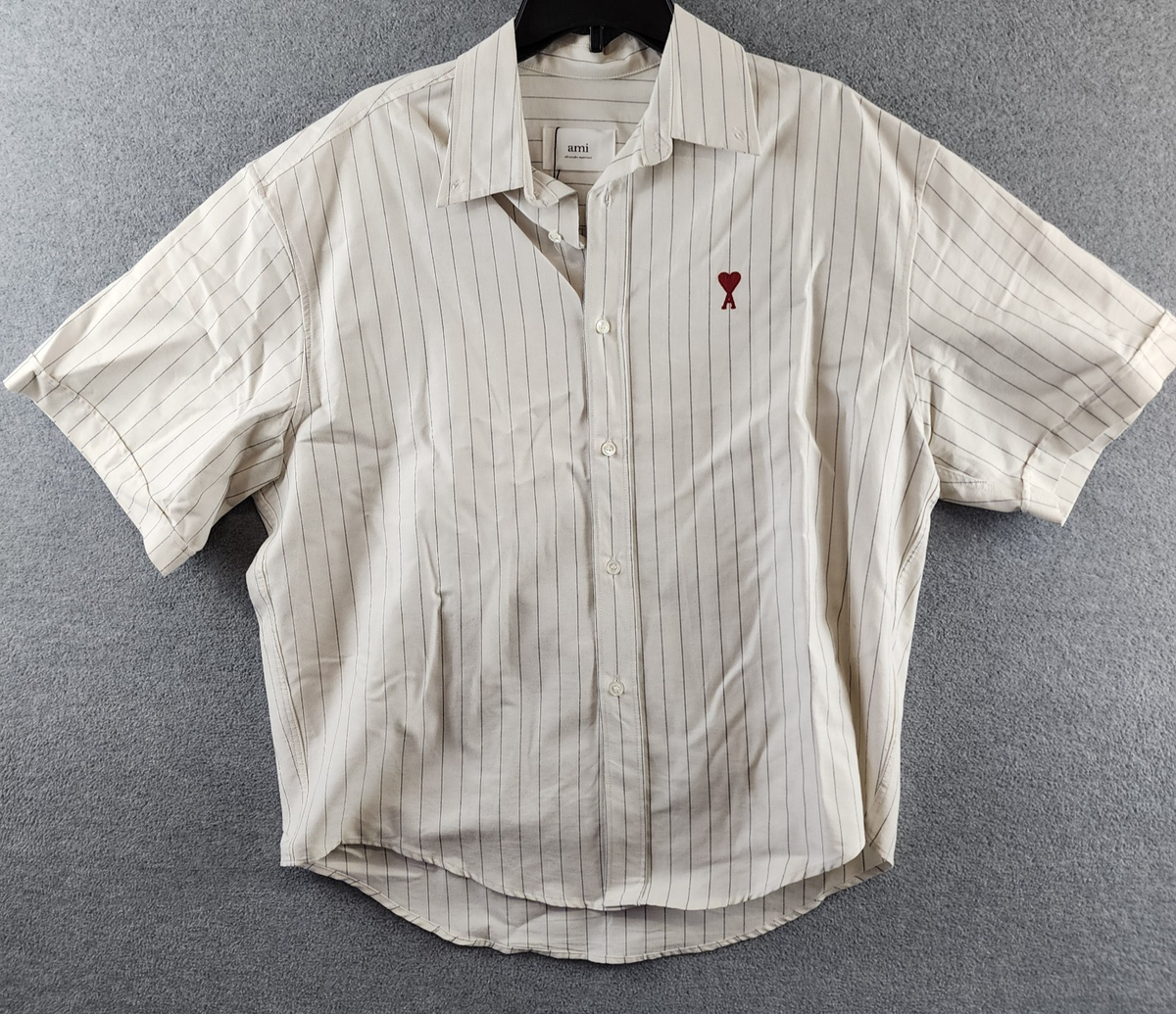 あみ AMI Paris Boxy Fit Short Sleeves Shirt Men's XS White Stripe