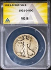 1921-D 50c Silver Walking Liberty Half-dollar VG 8 ANACS # 7351763 + Bonus