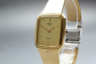 Vintage 1982 Exc+5 Seiko Dolce 6020-5460 Gold Rectangle Quartz