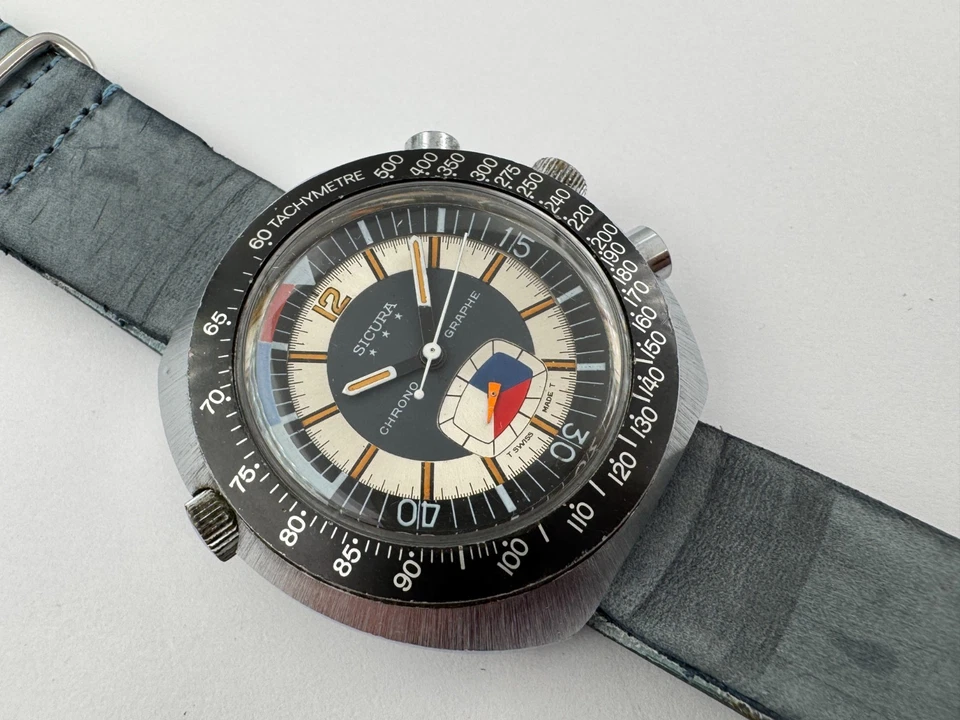 Cronógrafo vintage SICURA Graphe Yachting Buzo cuerda manual - 42 mm Foto 3 de 4